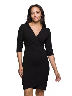 Black Draped Faux Wrap Dress